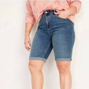 OldNavy High-Waisted Cuffed Bermuda Jean Shorts - Women 9-Inches Inseam